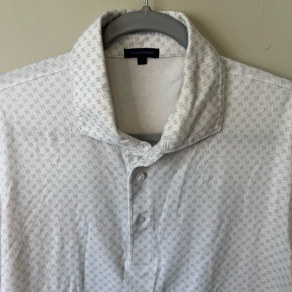 Patrick Assaraf Pima Cotton Stretch White Printed Polo Size Large - Picture 3 of 6